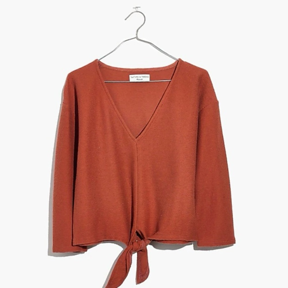 Texture & Thread Long-Sleeve Tie-Front Top